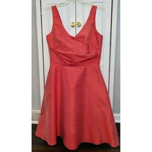 Alfred Sung Sleeveless Satin Bridesmaid Prom Dress 12 Coral Empire Waist A-Line